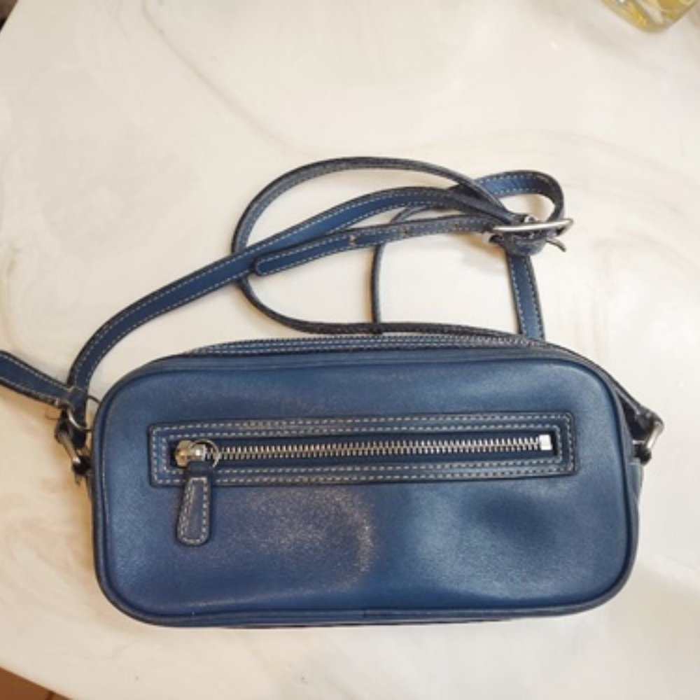 Vintage Coach Leather Crossbody Bag,  Denim Blue, VGUC!
